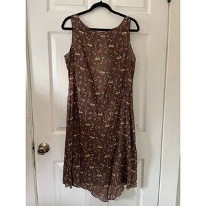 Vintage Lantern Print A-Line Dress With Keyhole Back & Ribbon Closure